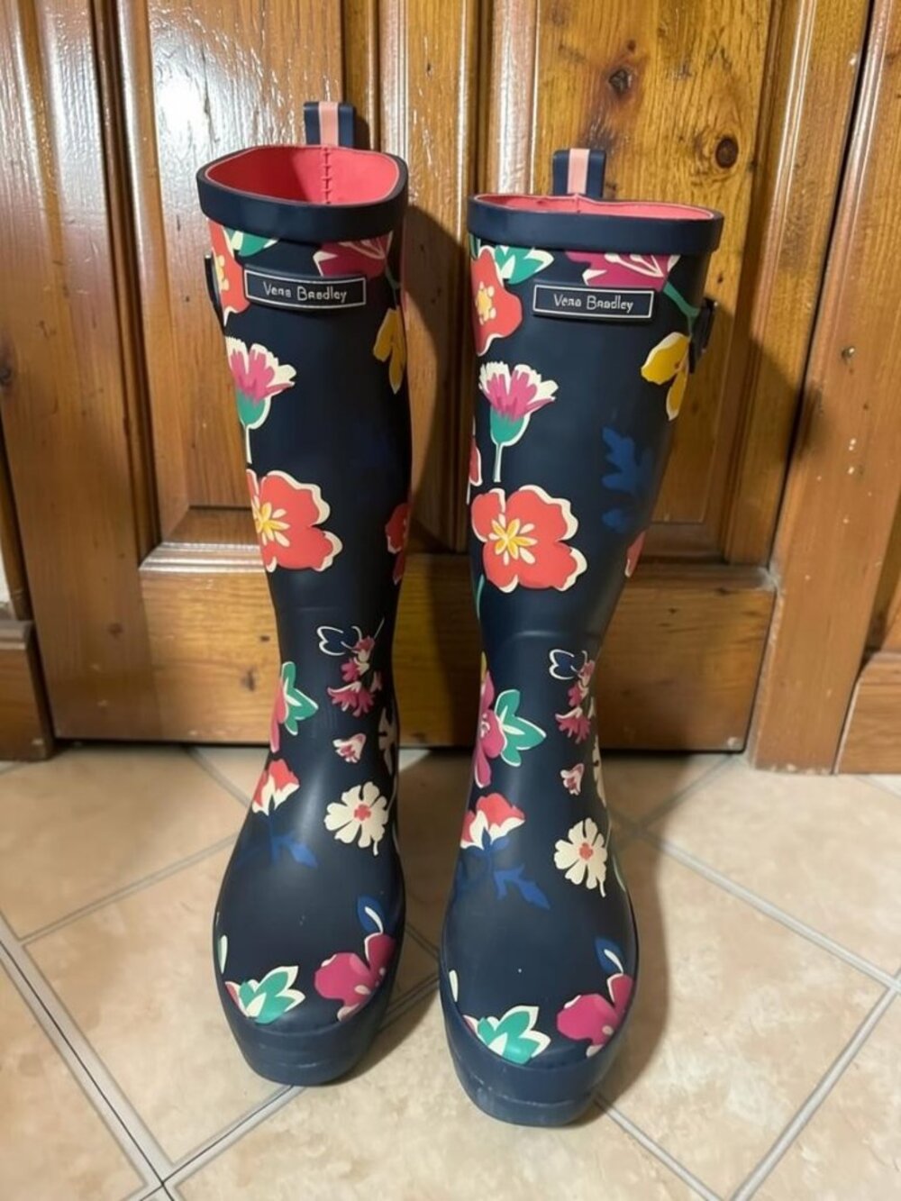 Vera Bradley Blue Floral Rain Boots Ladies Size 6/ Youth 4.5